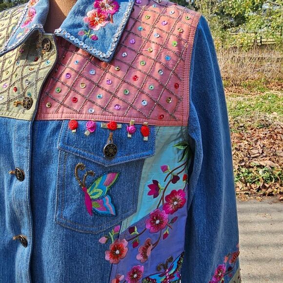 Berek Collection Jean Jacket Vintage Embroidered and Beaded Denim Size M - Picture 2 of 10
